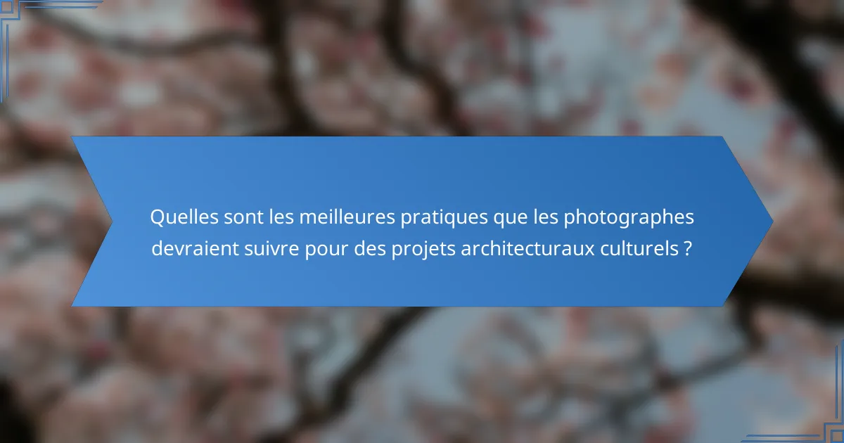 Quelles sont les meilleures pratiques que les photographes devraient suivre pour des projets architecturaux culturels ?