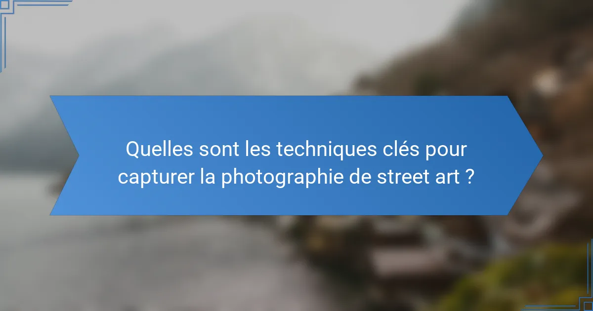 Quelles sont les techniques clés pour capturer la photographie de street art ?
