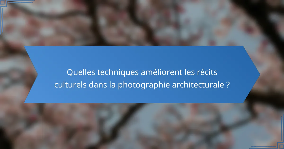 Quelles techniques améliorent les récits culturels dans la photographie architecturale ?