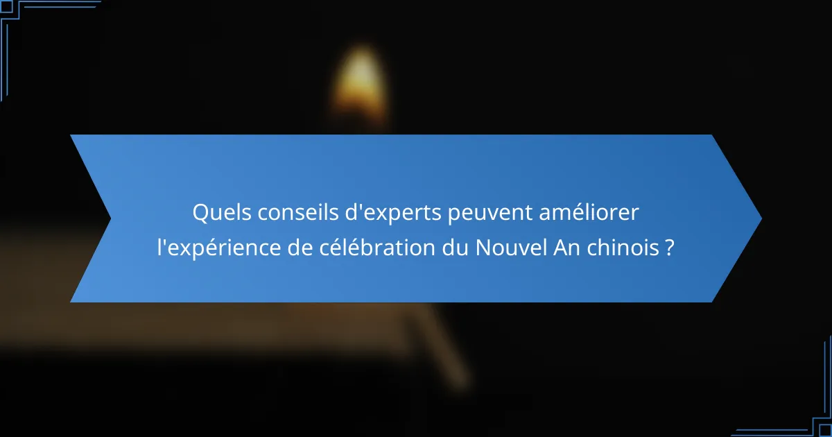 Quels conseils d'experts peuvent améliorer l'expérience de célébration du Nouvel An chinois ?